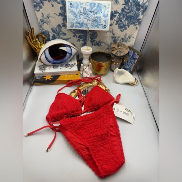 🆕 CHELSEA & VIOLET 🧿 NWT Solid Crochet Triangle Hipster Bikini Set - Sz S - Picture 10 of 15